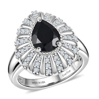 EverTrue Thai Black Spinel, White Zircon Midnight Crown Ring in Platinum Bond (Size 10.0) 2.75 ctw