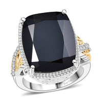 EverTrue Thai Black Spinel, White Zircon Ring in 18K YG Plated and Platinum Bond (Size 10.0) 22.70 ctw