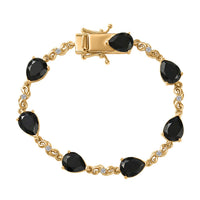 EverTrue Thai Black Spinel, White Zircon Midnight Pear Bracelet in 18K YG Plated (6.50 In) 15.00 ctw