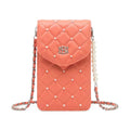 Closeout Badgley Mischka Black Vegan Leather Quilted Pearl Cell Phone Crossbody Bag (8"x4.5"x1.5") - Sticky add to cart bar