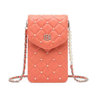 Closeout Badgley Mischka Black Vegan Leather Quilted Pearl Cell Phone Crossbody Bag (8"x4.5"x1.5")