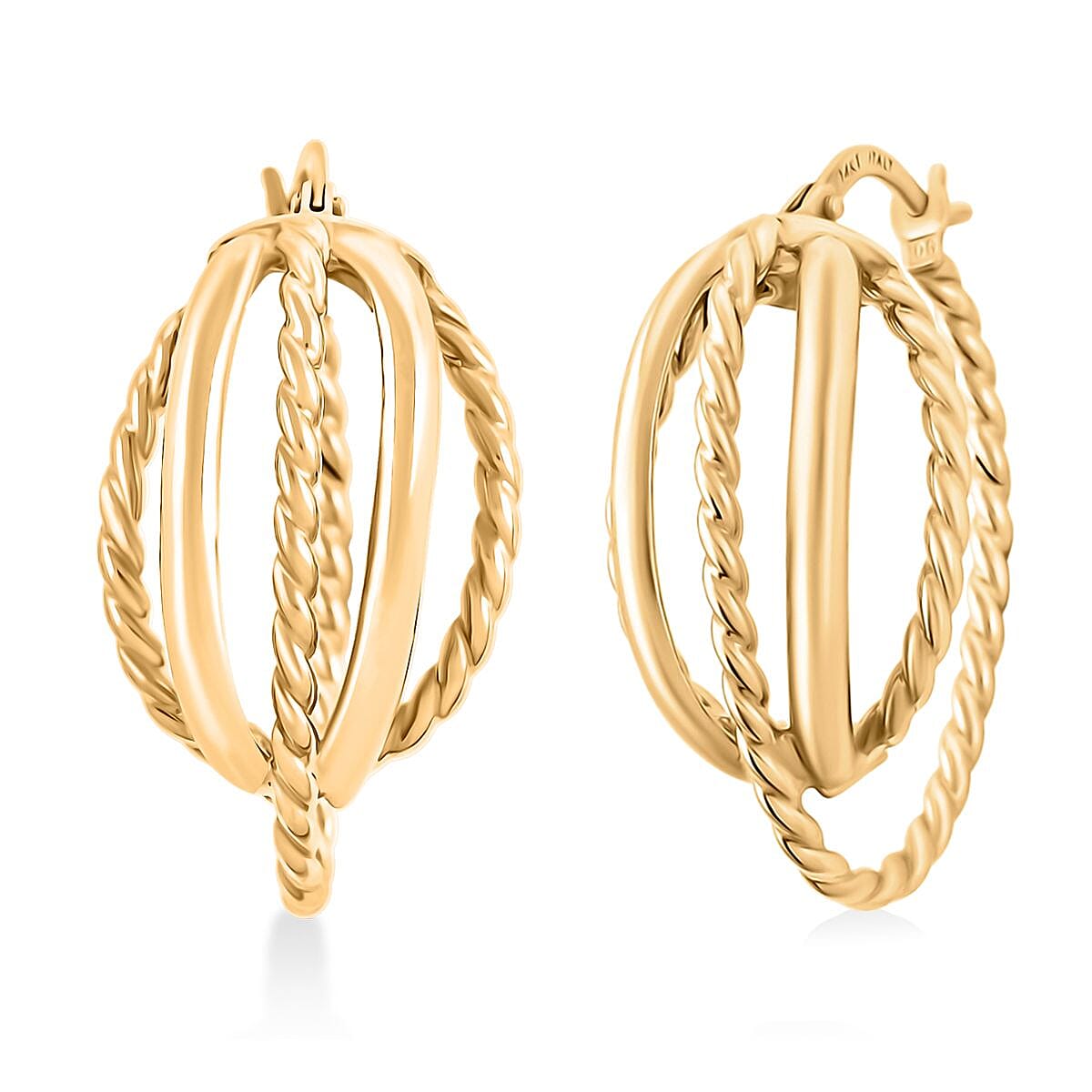 Italian Twisted Oval Hoop Earrings in 14K Yellow Gold 2.92 Grams