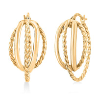 Italian Twisted Oval Hoop Earrings in 14K Yellow Gold 2.92 Grams