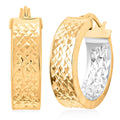 Italian Hammered Texture Hoop Earrings in 14K Yellow and White Gold 3.22 Grams - Sticky add to cart bar
