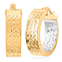 Italian Hammered Texture Hoop Earrings in 14K Yellow and White Gold 3.22 Grams