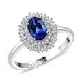 D'Joy AAA Tanzanite, Diamond (0.28 cts) Ring in Rhodium Over Sterling Silver (Size 10.0) 1.10 ctw - Sticky add to cart bar