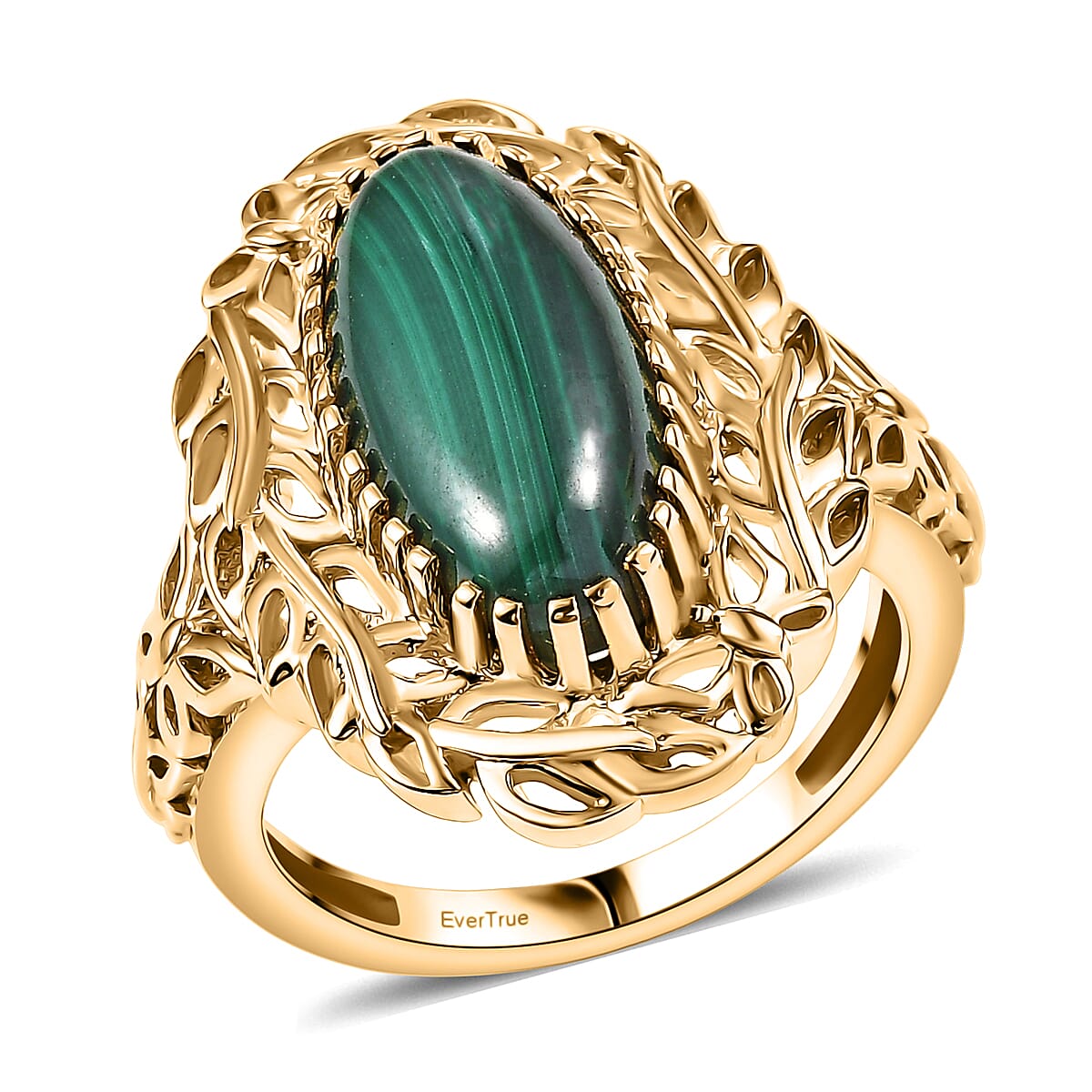 EverTrue African Malachite Ring in 18K YG Plated