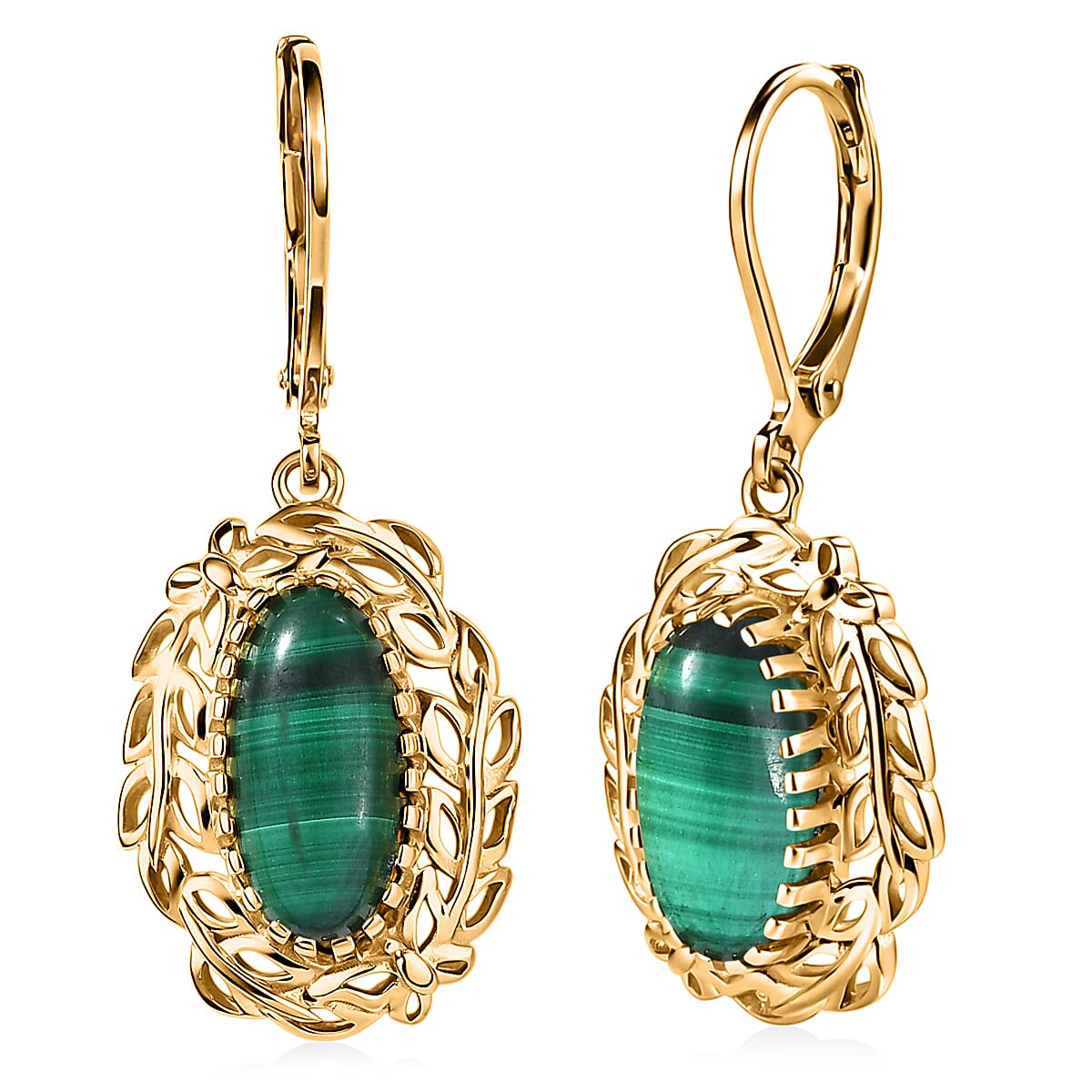 EverTrue African Malachite 6.30 ctw Earrings in 18K YG Plated