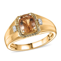 Premium Marialite, Yellow Sapphire and Luxuriant Lab Grown Diamond (G-H, SI) Mens Ring in 18K Vermeil YG Over Sterling Silver (Size 10.0) 1.85 ctw