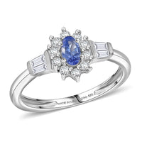D'Joy AAA Tanzanite, Moissanite Twilight Starburst Ring in Rhodium Over Sterling Silver (Size 10.0) 0.65 ctw