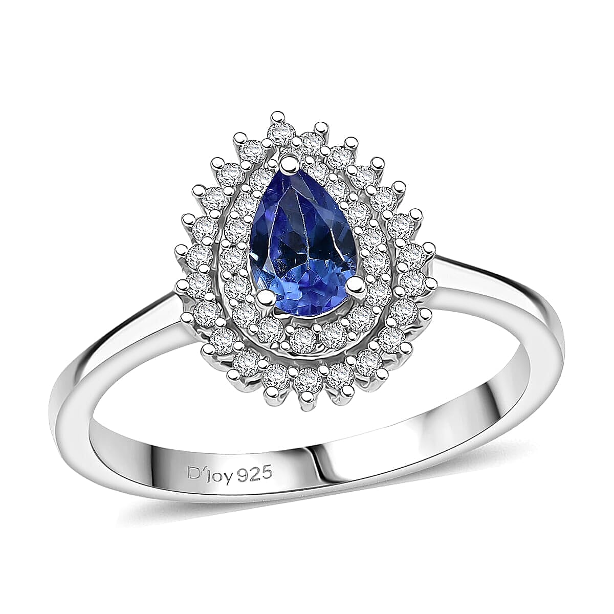 D'Joy AAA Tanzanite, White Zircon Ring in Rhodium Over Sterling Silver (Size 10.0) 0.80 ctw