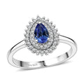 D'Joy AAA Tanzanite, White Zircon Ring in Rhodium Over Sterling Silver (Size 10.0) 0.80 ctw - Sticky add to cart bar