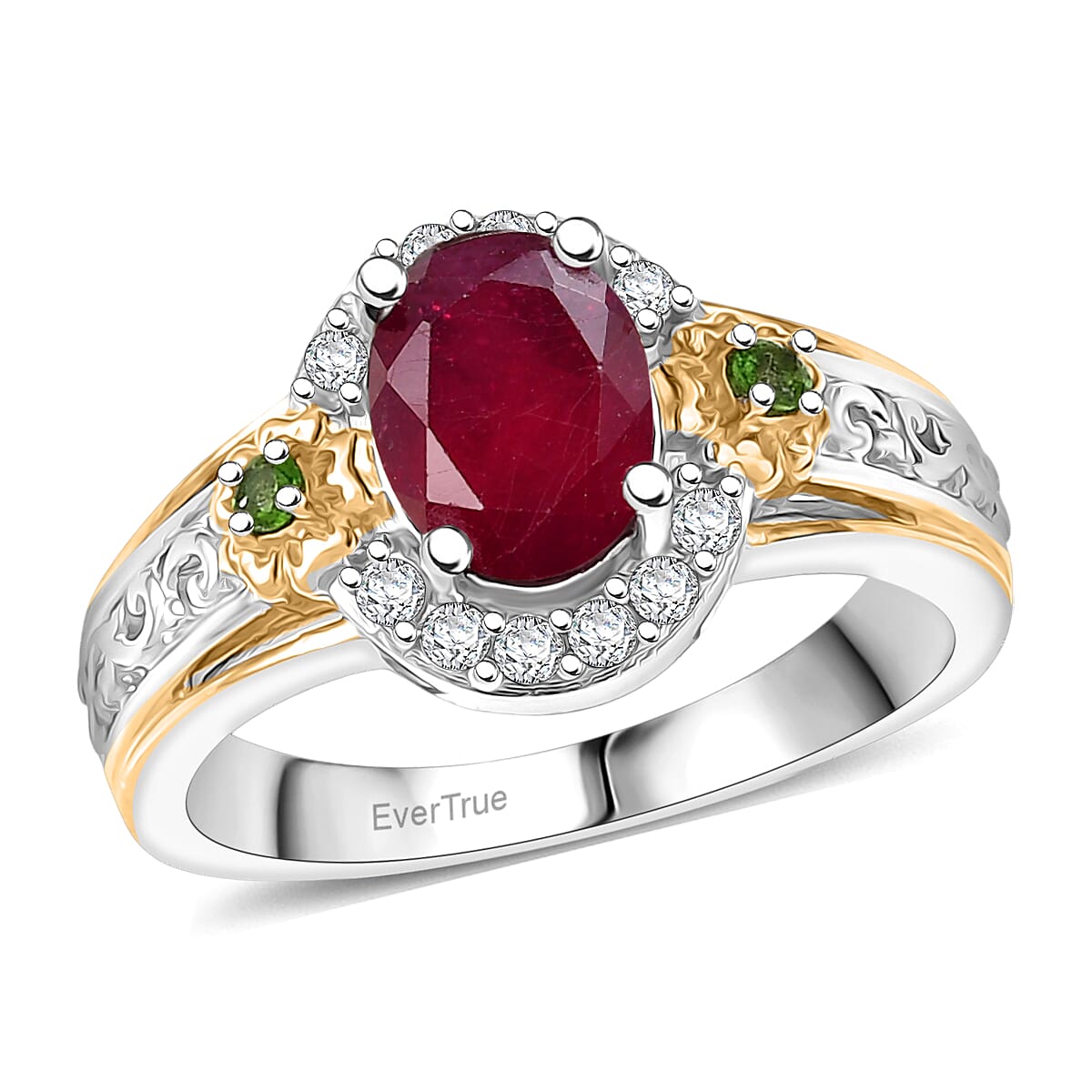 EverTrue Niassa Ruby (FF), Multi Gemstone Ring in 18K YG Plated and Platinum Bond (Size 10.0) 2.25 ctw