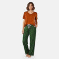 La Marey Green and Brown Casual Basic Tops and Flowy Wide Leg Pants - One Size Fits Most - Sticky add to cart bar