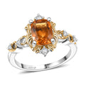 GP Royal Art Deco Collection Premium Brazilian Citrine, White Zircon Ring in 18K Vermeil YG and Rhodium Over Sterling Silver (Size 10.0) (Del. in 12-15 Days) 1.60 ctw - Sticky add to cart bar