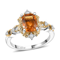 GP Royal Art Deco Collection Premium Brazilian Citrine, White Zircon Ring in 18K Vermeil YG and Rhodium Over Sterling Silver (Size 10.0) (Del. in 12-15 Days) 1.60 ctw