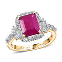 Premium Royal Ruby, Luxuriant Lab Grown Diamond (G-H, SI) (0.60 cts) Ring in 18K Vermeil YG Over Sterling Silver (Size 6.0) 3.85 ctw