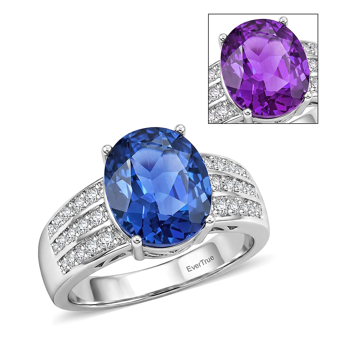 EverTrue Color Change Fluorite (IR), Moissanite Ring in Platinum Bond (Size 10.0) 3.40 ctw