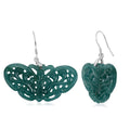 D'Joy Natural Olmec Jadeite 35.00 ctw Carved Butterfly Earrings in Rhodium Over Sterling Silver - Sticky add to cart bar