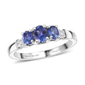 D'Joy AAA Tanzanite, White Zircon Ring in Rhodium Over Sterling Silver (Size 10.0) 0.90 ctw - Sticky add to cart bar