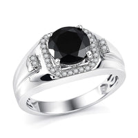 EverTrue Thai Black Spinel and White Zircon 2.70 ctw Men's Ring in Platinum Bond