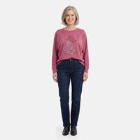 La Marey Magenta Boots Crystal Crew Neck Pullover - One Size Fits Most