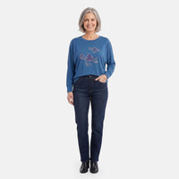 La Marey NAVY TURTLE) Crystal Crew Neck Pullover - One Size Fits Most