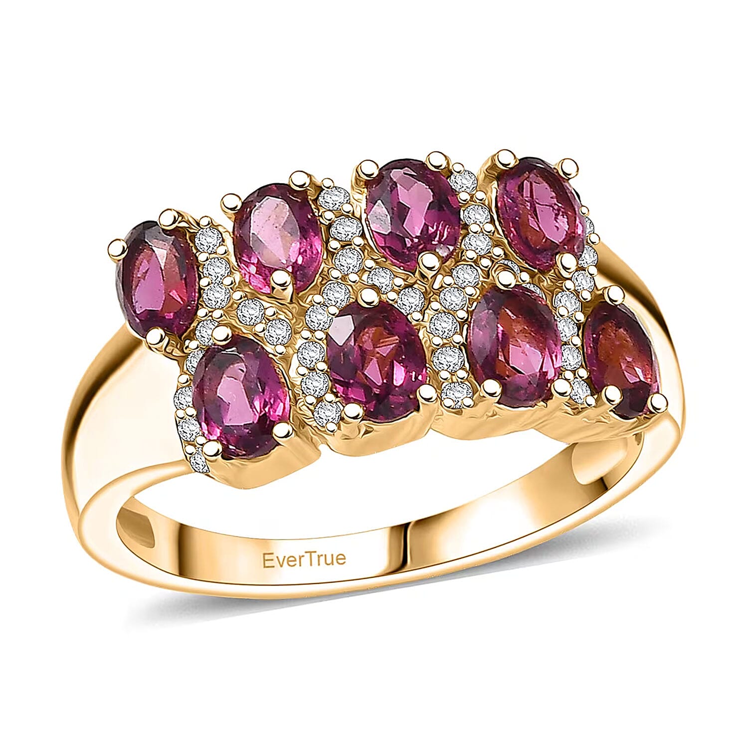 EverTrue Orissa Rhodolite Garnet, White Zircon Ring in 18K YG Plated (Size 10.0) 2.15 ctw
