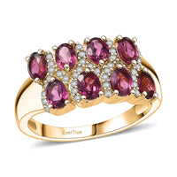 EverTrue Orissa Rhodolite Garnet, White Zircon Ring in 18K YG Plated (Size 10.0) 2.15 ctw