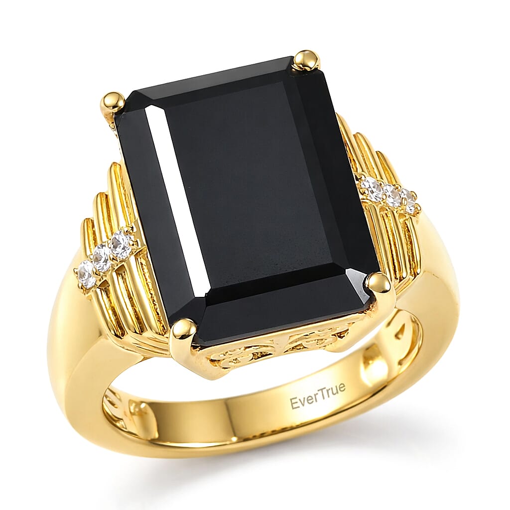 EverTrue Thai Black Spinel, White Zircon Ring in 18K YG Plated (Size 10.0) 14.35 ctw