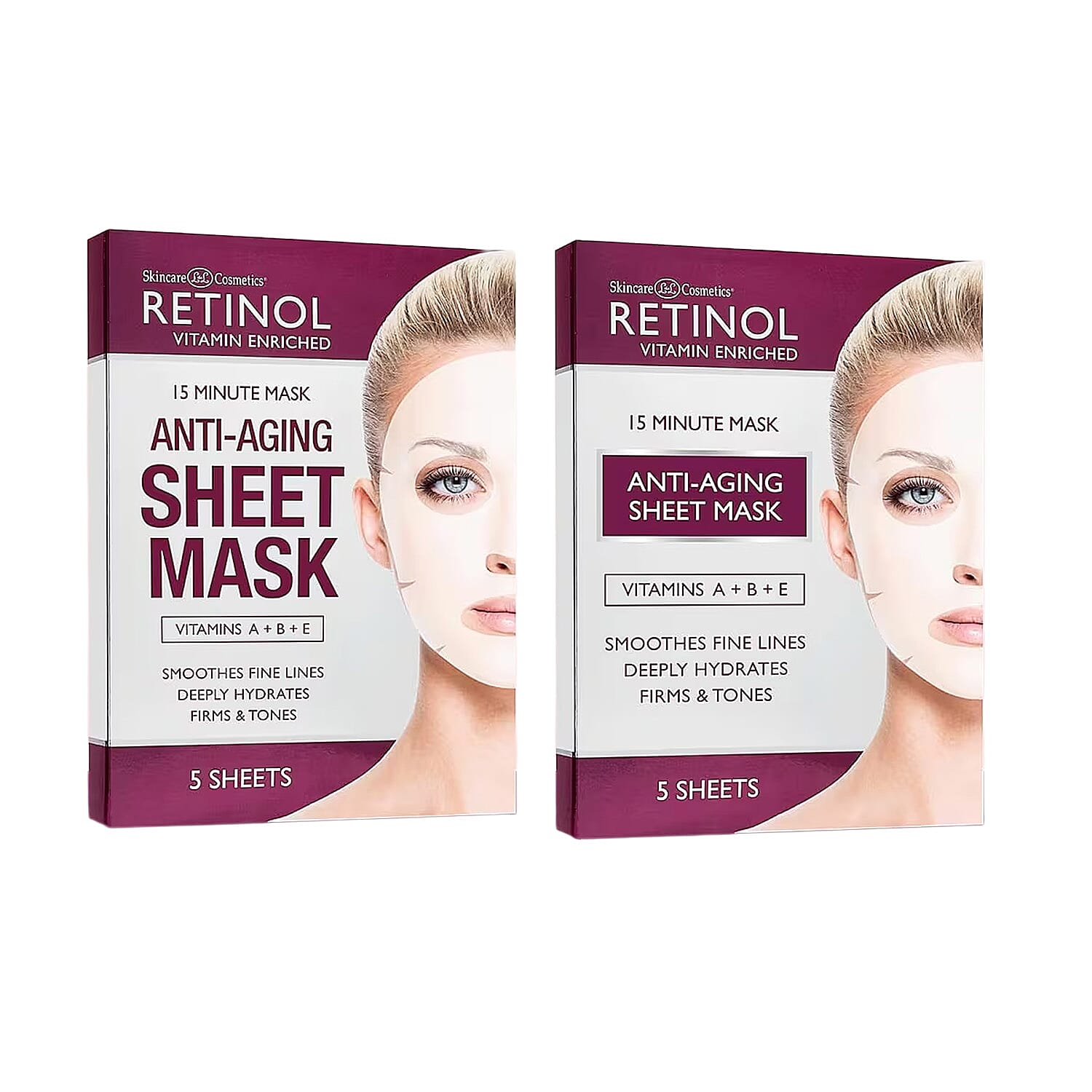 Retinol Vitamin Enriched 15 Minute Anti-Aging Sheet Mask (5 Sheet Masks) Made in US