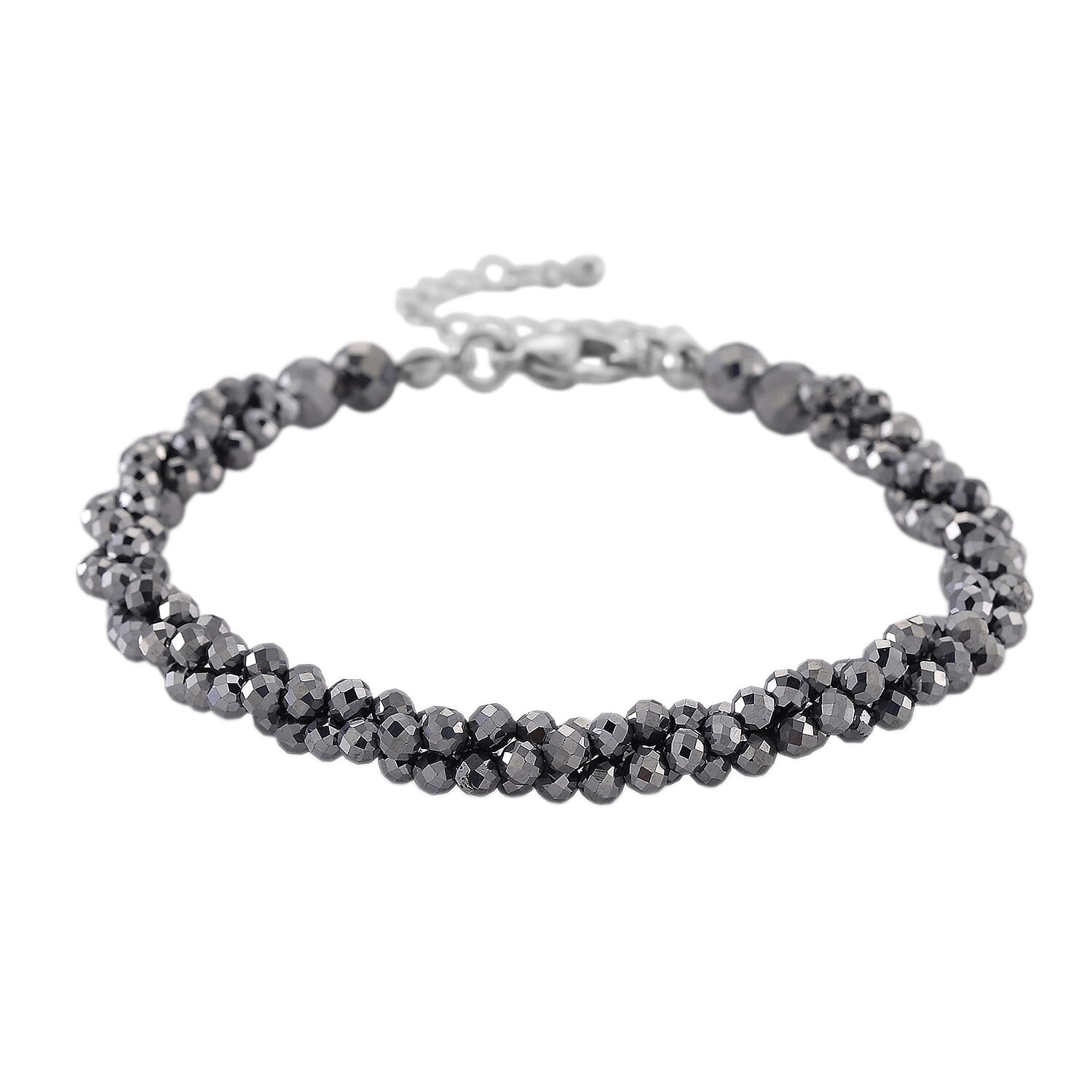 Terahertz 35.00 ctw Beaded 3 Row Twisted Bracelet in Stainless Steel (7-9In)