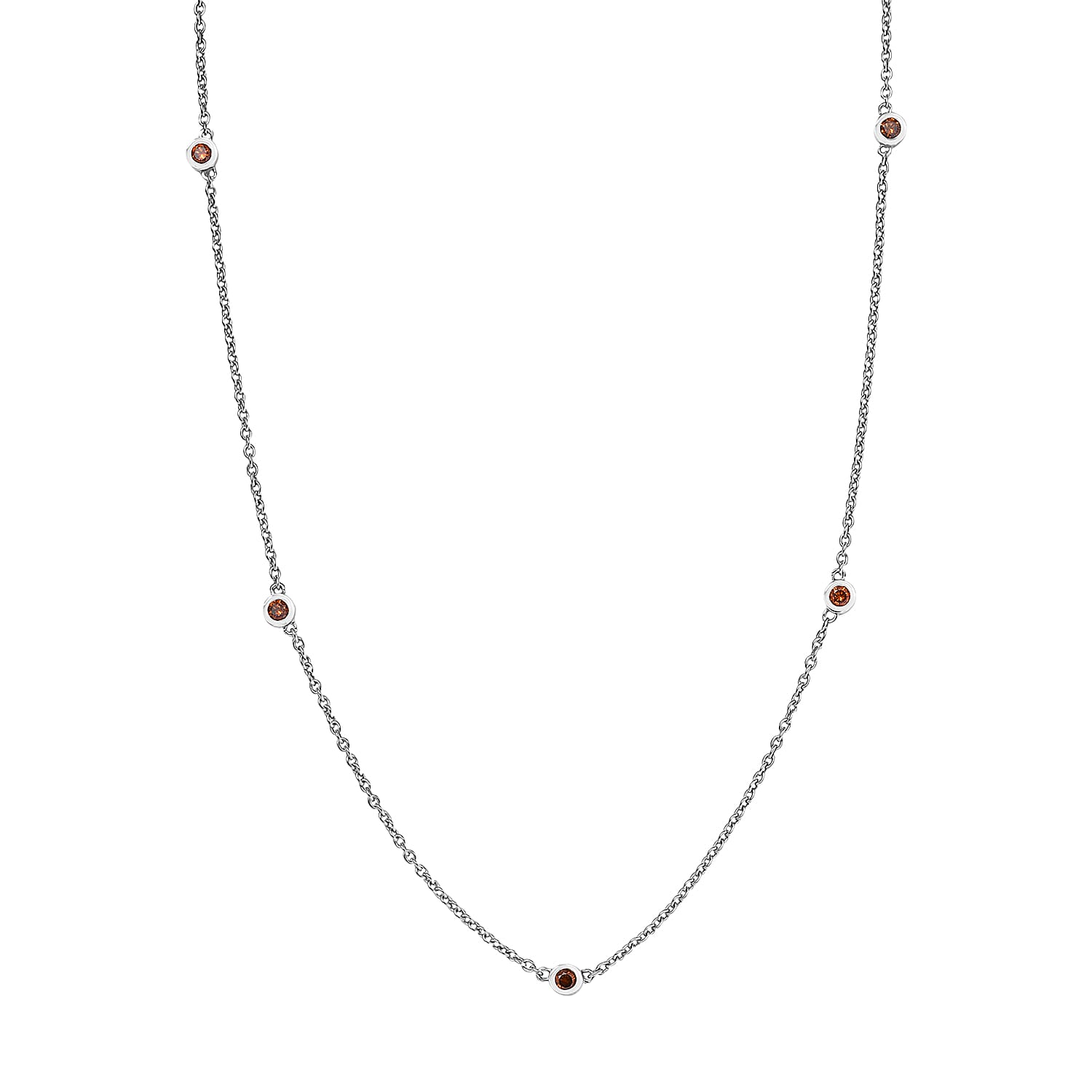Luxuriant Lab Grown Red Diamond (IR) 0.35 ctw Firelight Station Necklace 20 Inches in Rhodium Over Sterling Silver