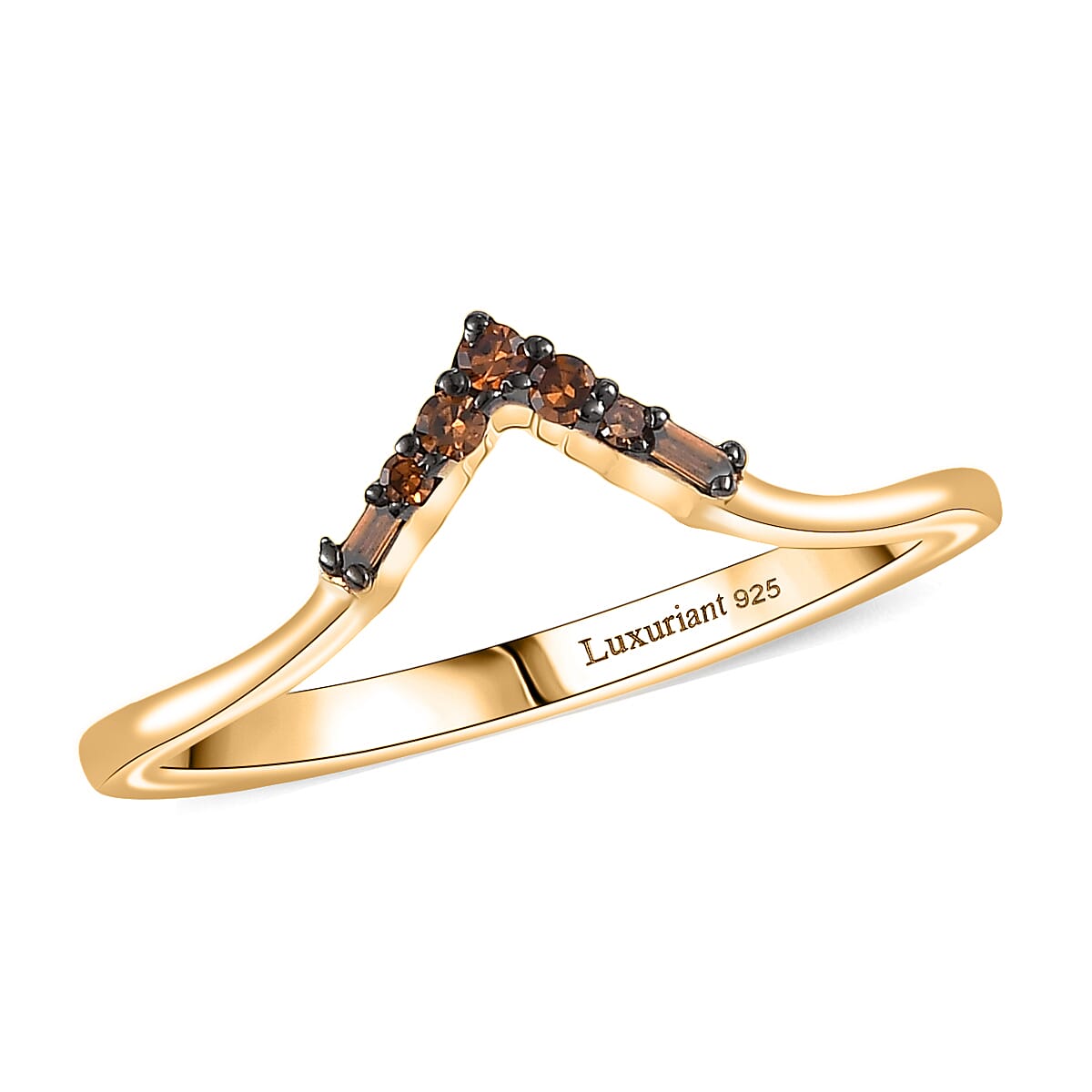 Luxuriant Lab Grown Red Diamond (IR) (SI) Flame Curve Band Ring in 18K Vermeil YG Over Sterling Silver (Size 10.0) 0.10 ctw
