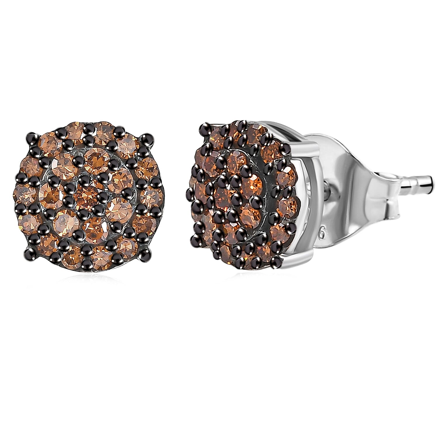 Luxuriant Lab Grown Red Diamond (IR) 0.50 ctw Rosetta Halo Studs Earrings in Rhodium Over Sterling Silver