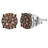Luxuriant Lab Grown Red Diamond (IR) 0.50 ctw Rosetta Halo Studs Earrings in Rhodium Over Sterling Silver