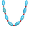 EverTrue Dyed Blue Magnesite and Mediterranean Coral 375.00 ctw Beaded Necklace in Platinum Over 18 Inches - Sticky add to cart bar