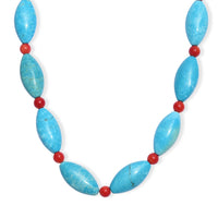 EverTrue Dyed Blue Magnesite and Mediterranean Coral 375.00 ctw Beaded Necklace in Platinum Over 18 Inches