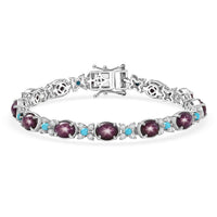 D'Joy Premium Star Ruby and Multi Gemstone 22.35 ctw Bracelet in Rhodium Over Sterling Silver (6.50 In)