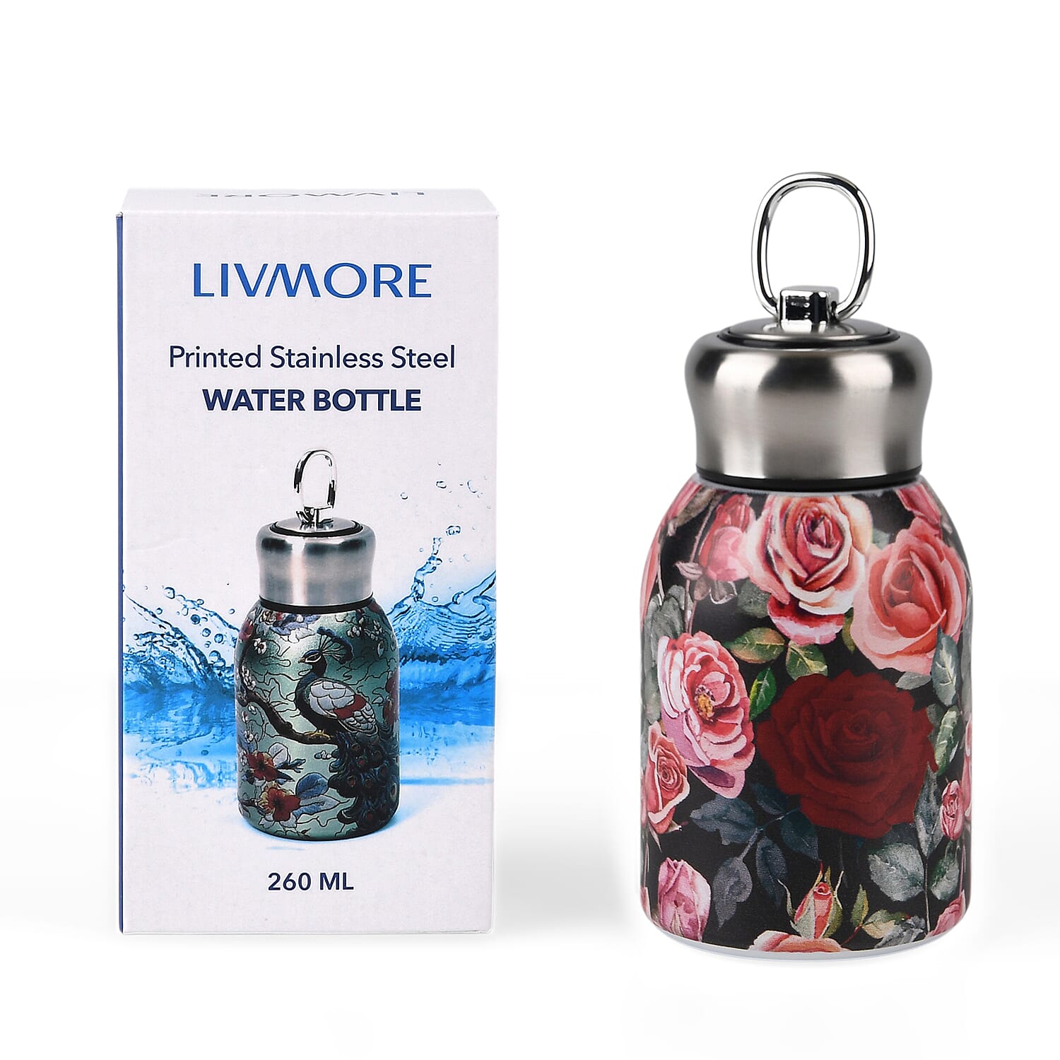 Livmore Rose Pattern 260ml Double Wall Stainless Steel Water Bottle