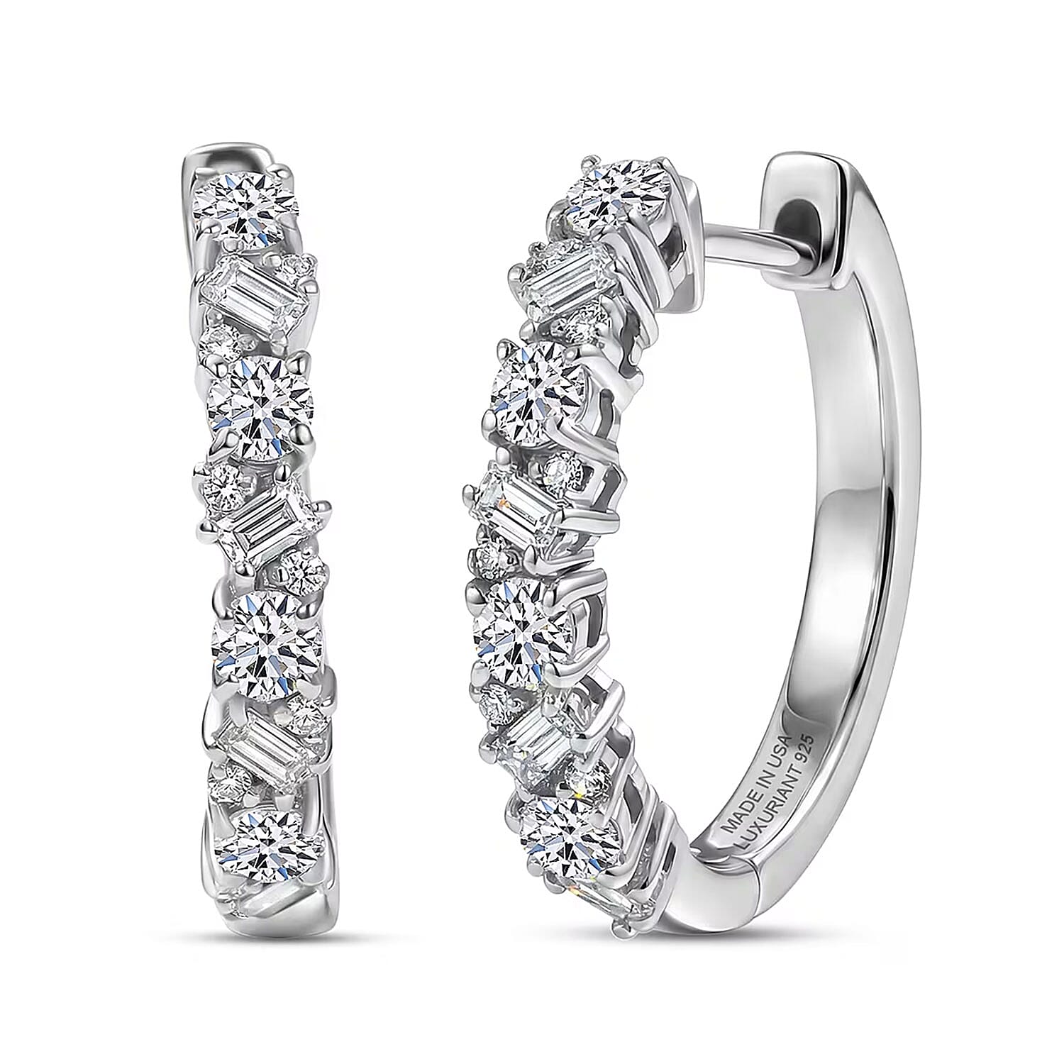 Luxuriant Lab Grown Diamond G-H SI 0.75 ctw Romanesque Line Earrings in Rhodium Over Sterling Silver