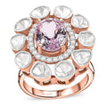 D'Joy Martha Rocha Kunzite, Lab Grown Polki Diamond (1.60 cts) Anemone Bloom Ring in 18K Vermeil RG Over Sterling Silver (Size 10.0) 5.10 ctw - Sticky add to cart bar