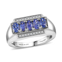 D'Joy AAA Tanzanite, White Zircon Ring in Rhodium Over Sterling Silver (Size 10.0) 1.50 ctw