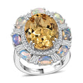D'Joy Brazilian Citrine and Multi Gemstone 11.15 ctw Sky Night Ring in Rhodium Over Sterling Silver (Size 10.0) - Sticky add to cart bar