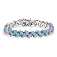 D'Joy Premium Ethiopian Welo Opal, Kagem Zambian Emerald Bracelet in Rhodium Over Sterling Silver (7.25 In) 13.35 ctw