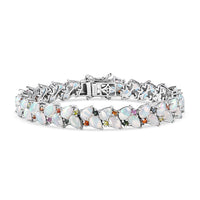 D'Joy Premium Ethiopian Welo Opal, Kagem Zambian Emerald Bracelet in Rhodium Over Sterling Silver (7.25 In) 13.35 ctw