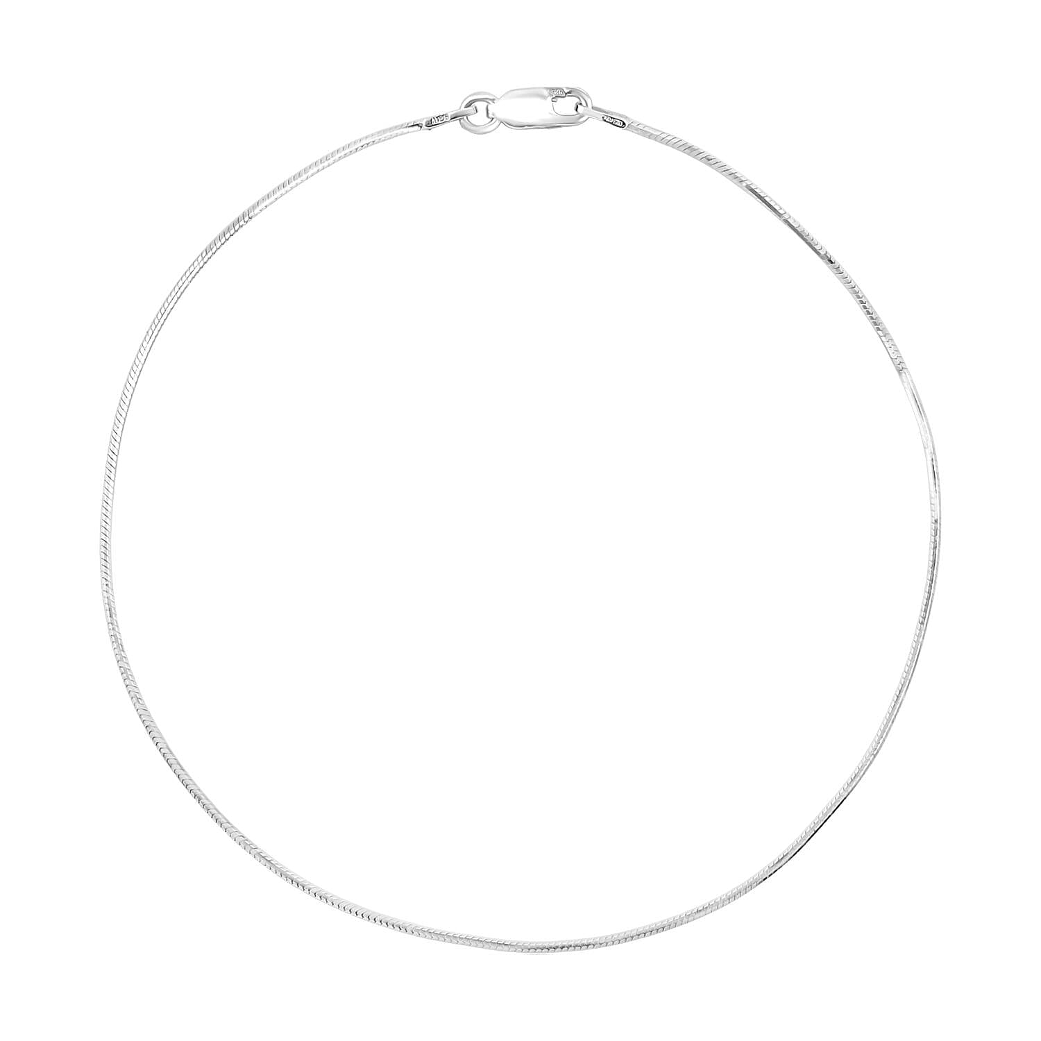 Diamond-cut Snake Chain Anklet in Rhodium Over Sterling Silver (10 In) 2.25 Grams