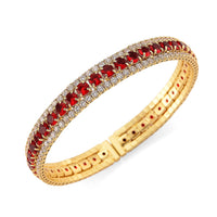 Doorbuster Simulated Ruby Color and White Diamond Cuff Bracelet in Goldtone (7.0 In) 20.00 ctw