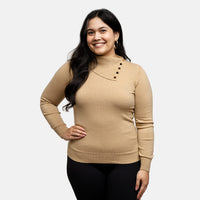 Cortefiel Beige High-Neck Knit Top - S