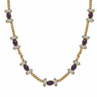 GP Royal Art Deco Collection Premium African Amethyst and Multi Gemstone 14.20 ctw Necklace in 18K Vermeil Yellow Gold Over Sterling Silver 18-20 Inches